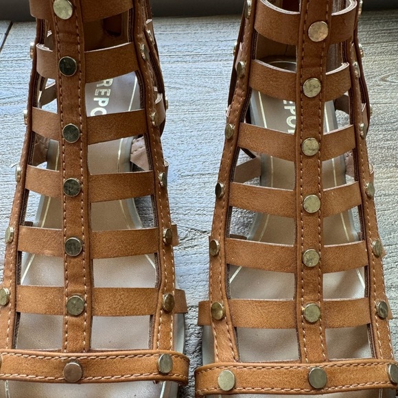 Tan Studded Gladiator Sandals - Picture 9 of 13